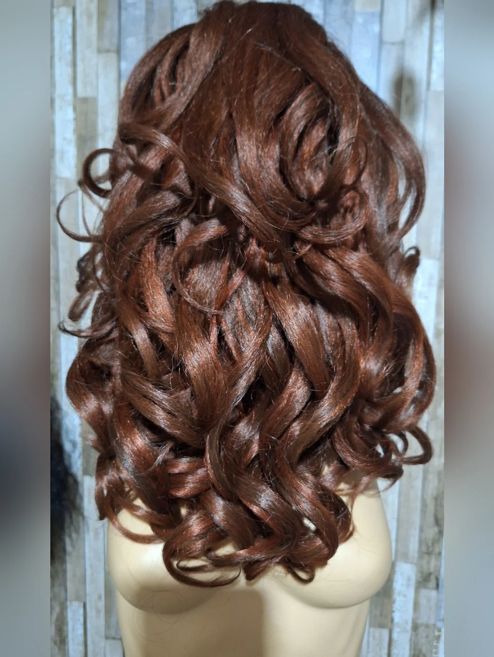 Luxurious Long Wavy Human Hair Blend Wig - Chestnut Brown - Picture 6 of 7